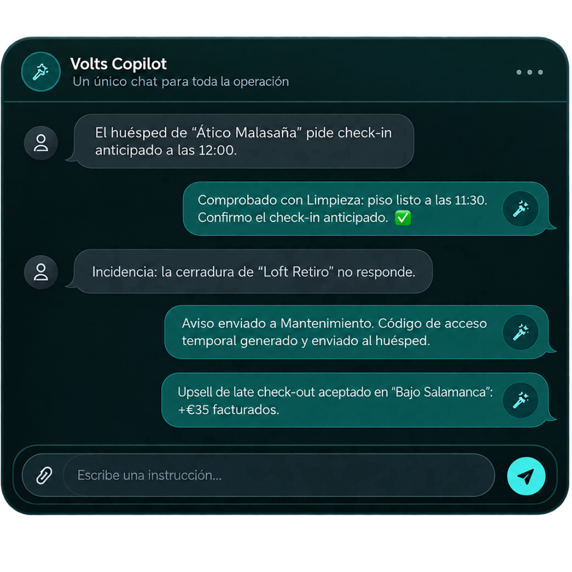 Chat de Volts Copilot con agentes especializados