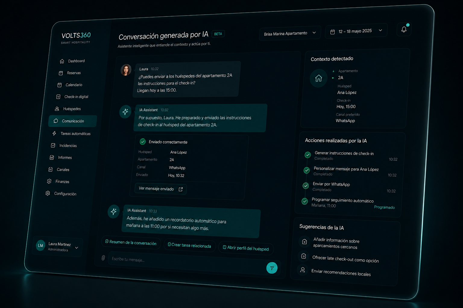 Panel de conversación generada por IA de VOLTS360