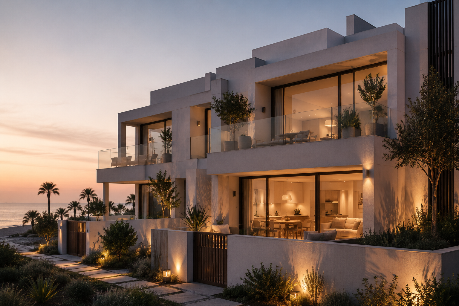 Edificio de apartamentos al atardecer